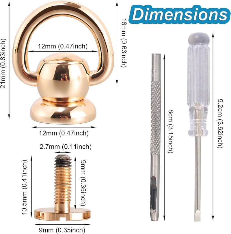 Notgia 4Pcs D Rings for Purse Brass Rivets for Leather Rotatable Purse Strap Hardware Ball Button Studs for Handbag D Rings Chicago Screws for Repair Purse Dog Collar Leather Crafts (Rose Gold) - Image 2